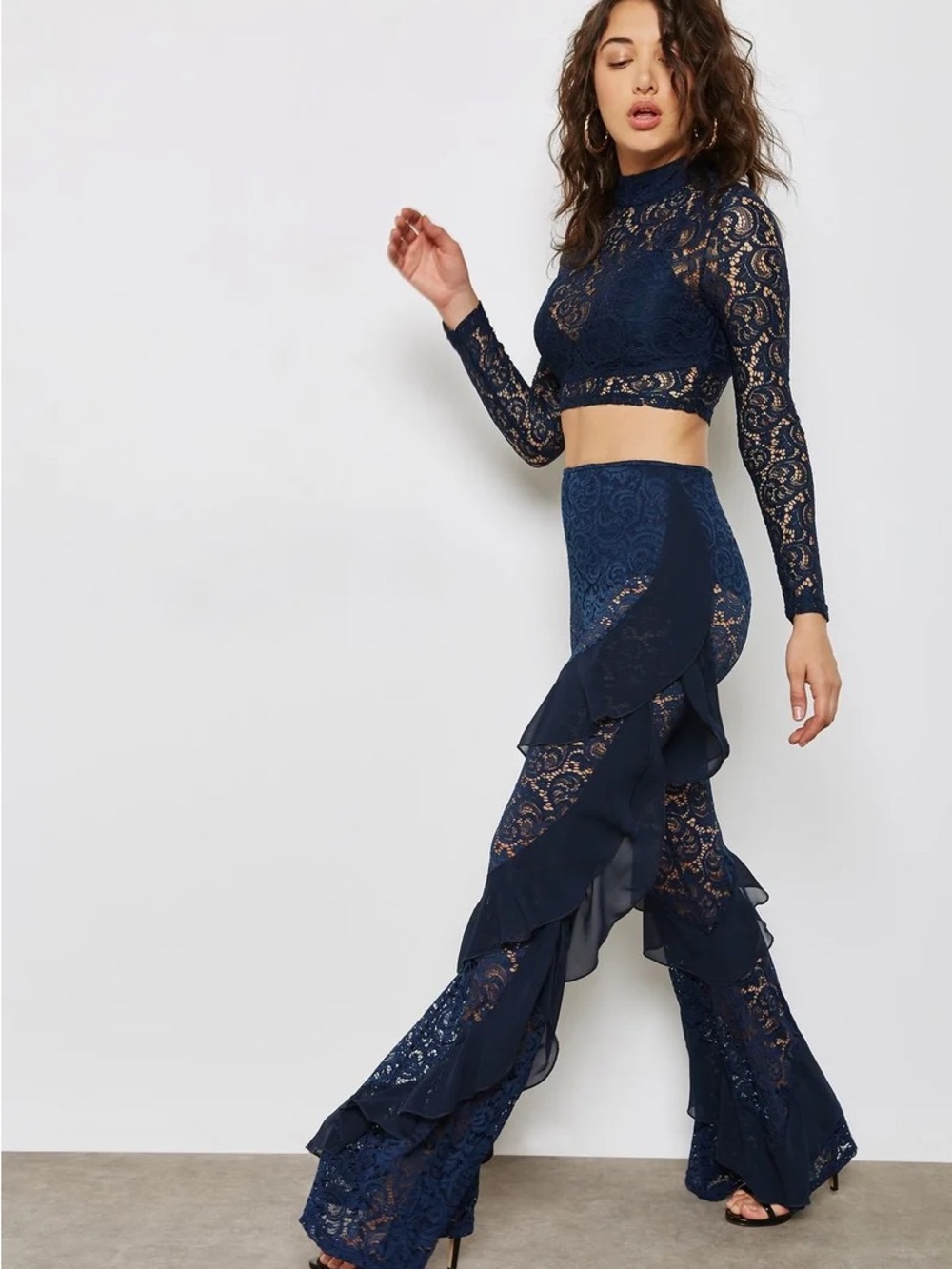 Missguided Navy Lace Flare Jumpsuit Pants Small